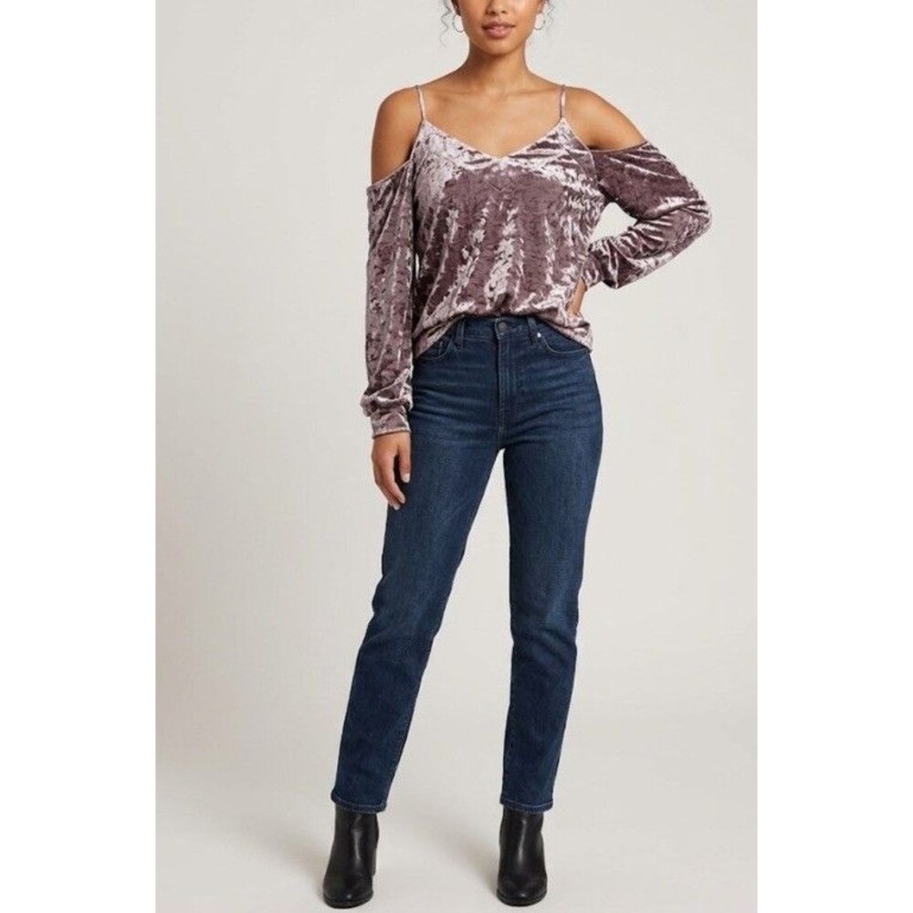 Vintage Style Fate by LFD Velvet Cold Shoulder Long Sleeve Shirt Y2K V-Neck S